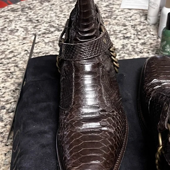 Espresso colored python Chelsea boots